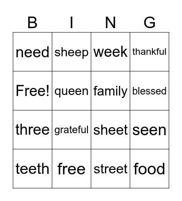 4th Spelling Bingo Card