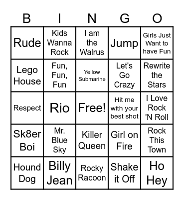 Music Bingo #1 Bingo Card