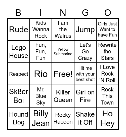 Music Bingo #1 Bingo Card