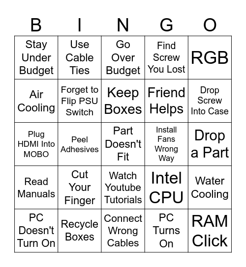 PC Building Bingo Card