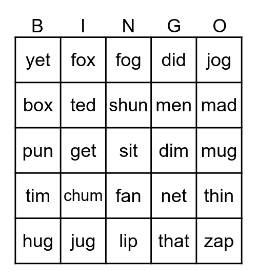 LETS PLAY Bingo Card Lets play bingo card