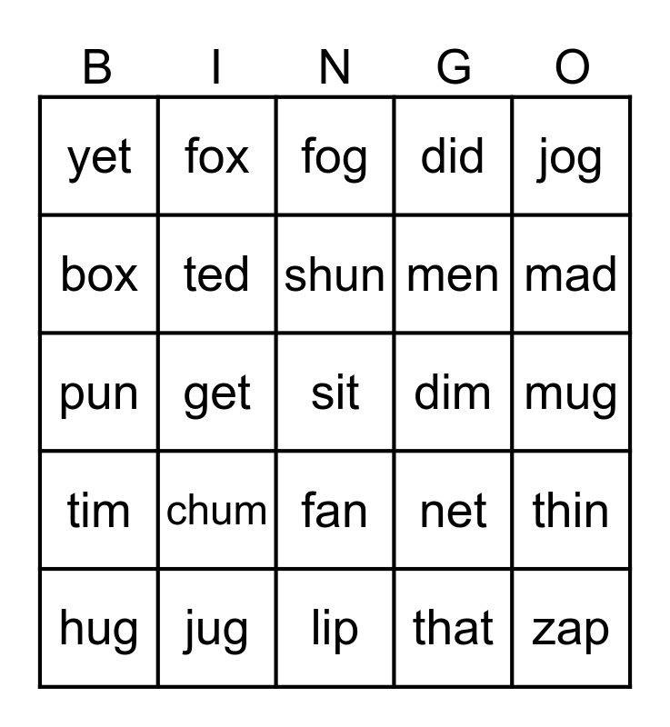 LETS PLAY Bingo Card