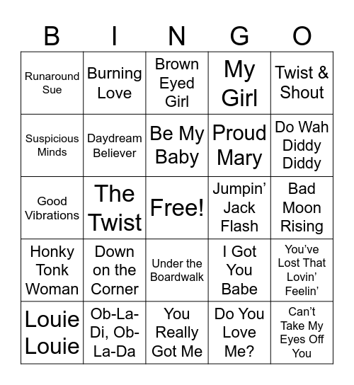 60's Bingo Card