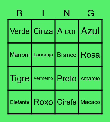 Portuguese Color and Animal Bingo Card