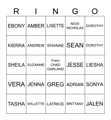 STAFF NAME:                        HOUSE: Bingo Card