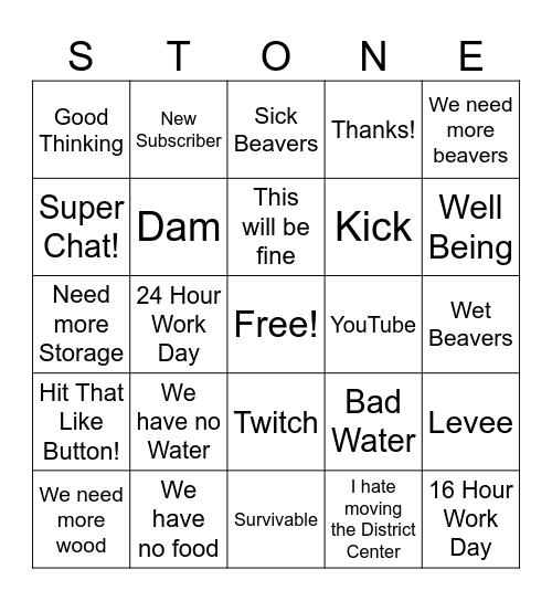 Mr Stone on YouTube LIVE Bingo Card