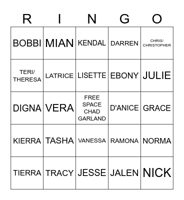 RESIDENTIAL STAFF NAME AND HOUSE Bingo Card