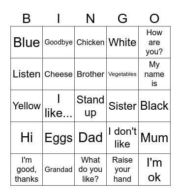 French Vocabulary Bingo Card