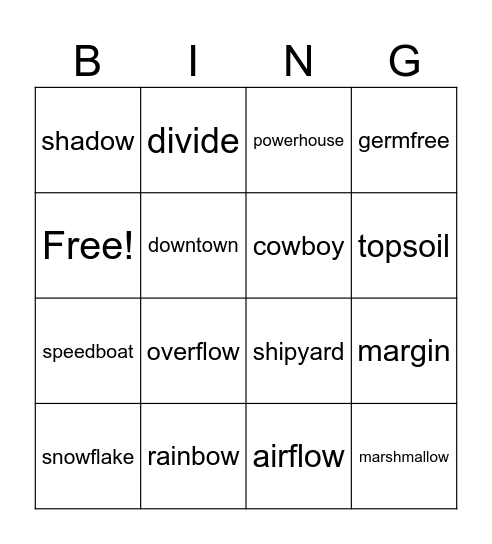 Lesson 10 Activity E Bingo Card