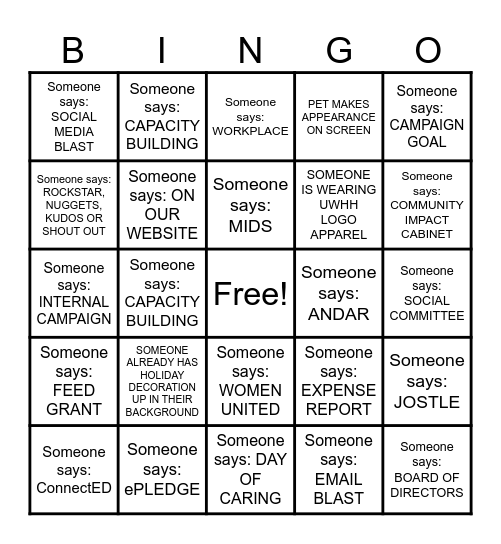 TOWN HALL BINGO Card