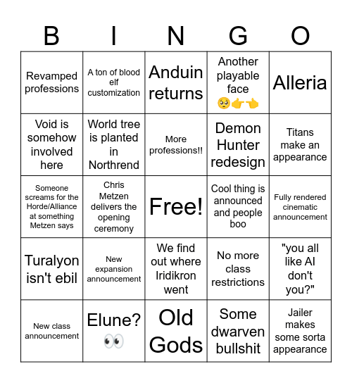 Blizzcon 2023 Bingo Card