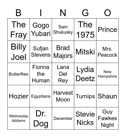 Autumn Vibes & Liz's Past Costumes Bingo Card