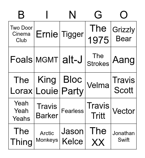 Tayvis & Orange Characters Bingo Card