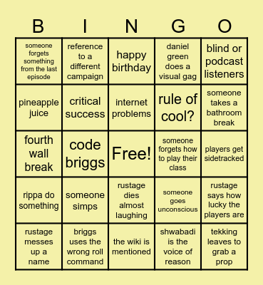 Rustage DnD: Isekai Bingo Card