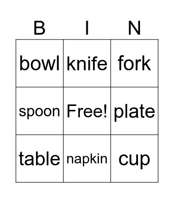 Setting the Table Bingo Card
