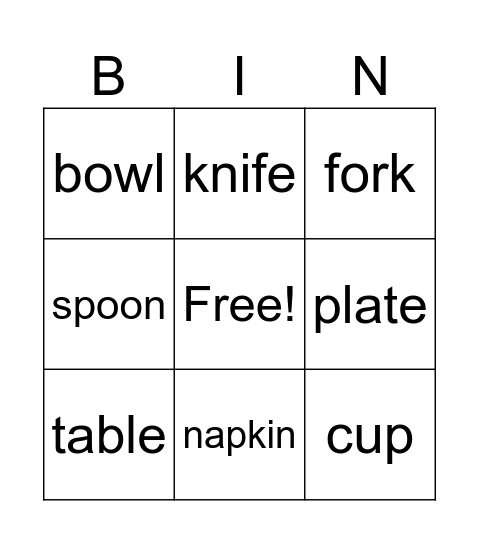 Setting the Table Bingo Card