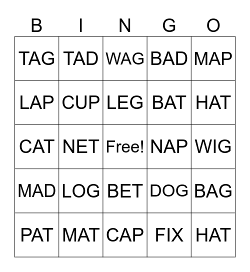 CVC Bingo Card