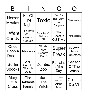 Halloween Jams Bingo Card