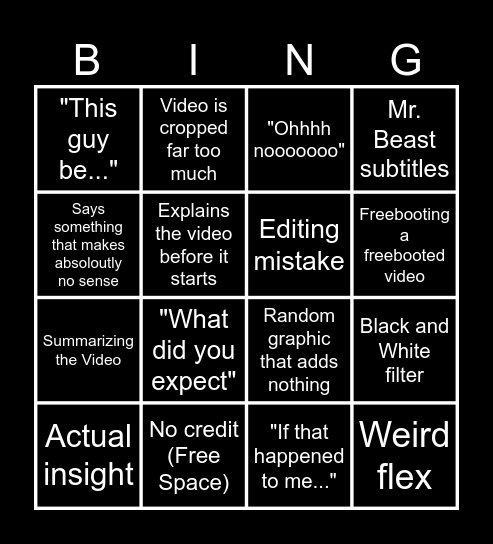 Sssniperwolf Bbbingo Card