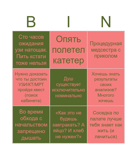 Больница бинго Bingo Card