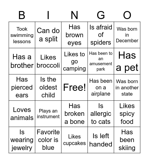 Girl Scout Get to Know You Bingo Card