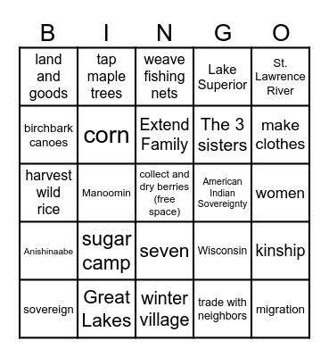 MN Chapter 4  Ojibwe Bingo Card