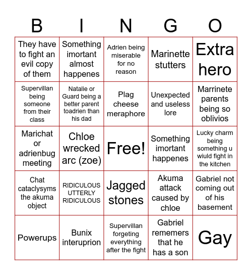 Miraculous bingo Card