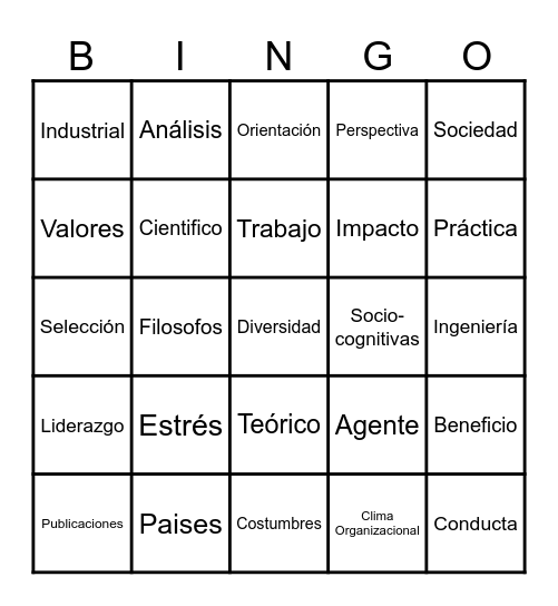 BINGO PSICOLÓGICO Bingo Card