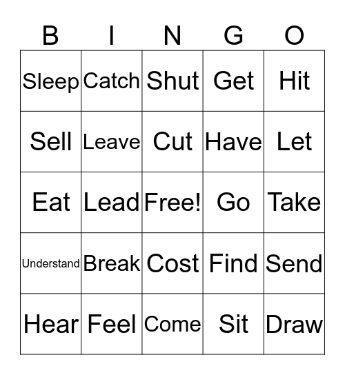 Irregular Verbs Bingo Card