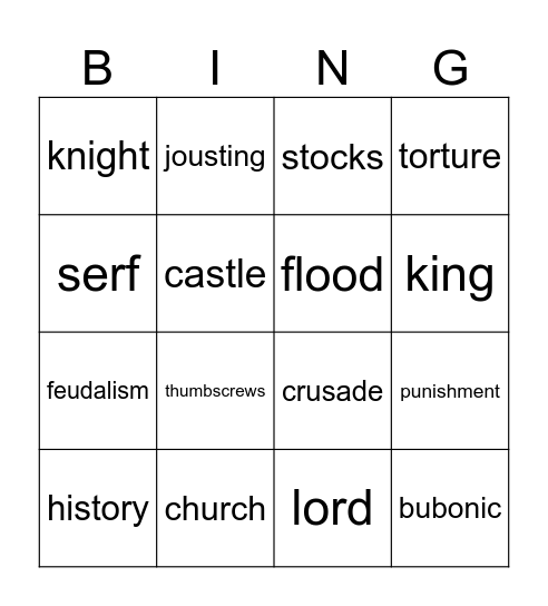 Medieval Bingo Card