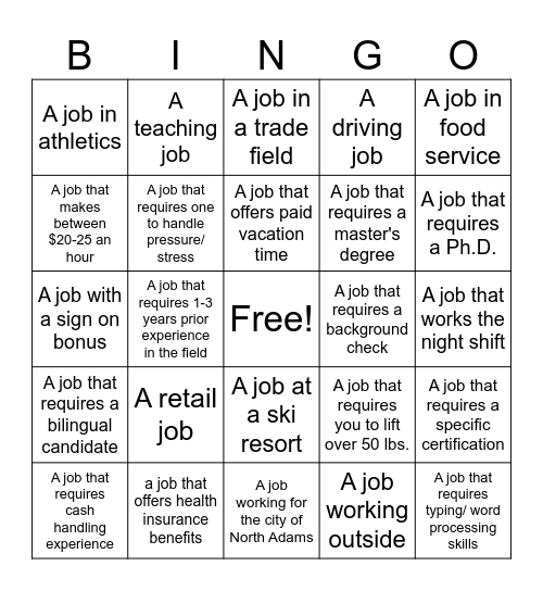 Job Hunting Bingo Card