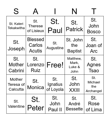 All Saints Day 2023 Bingo Card