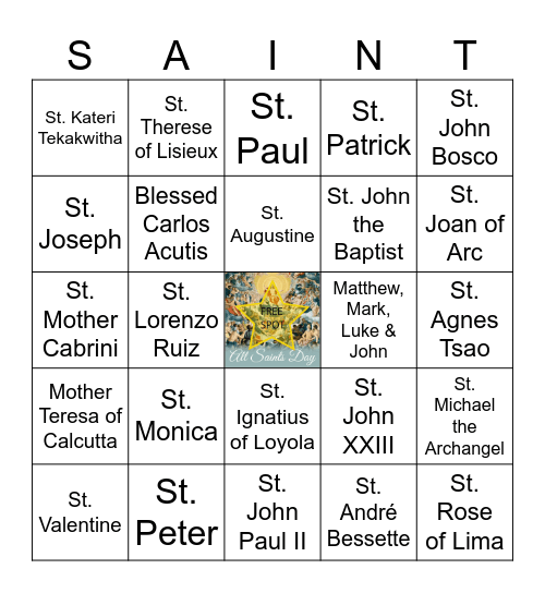 All Saints Day 2023 Bingo Card
