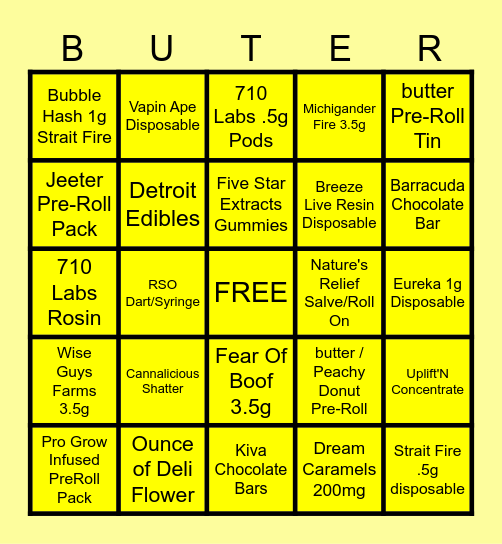 BUTTER BINGO Card