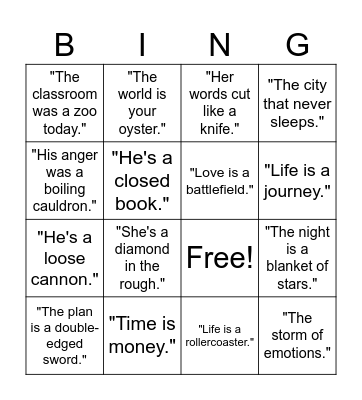 Metaphor Bingo Card