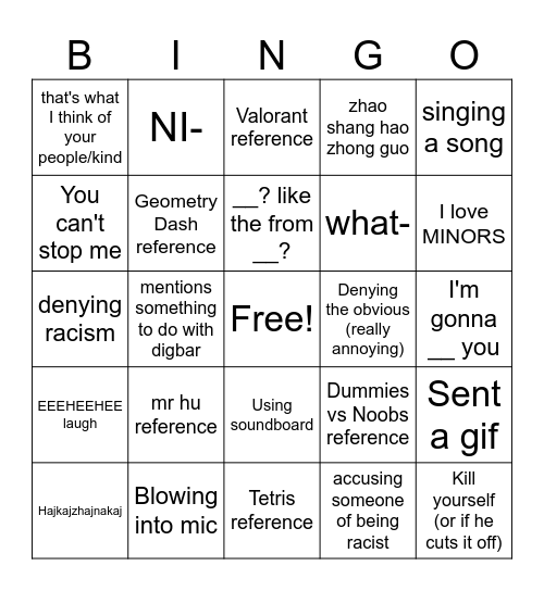 JAMES Bingo Card