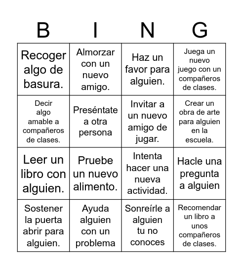 Bingo comunitario escolar Bingo Card