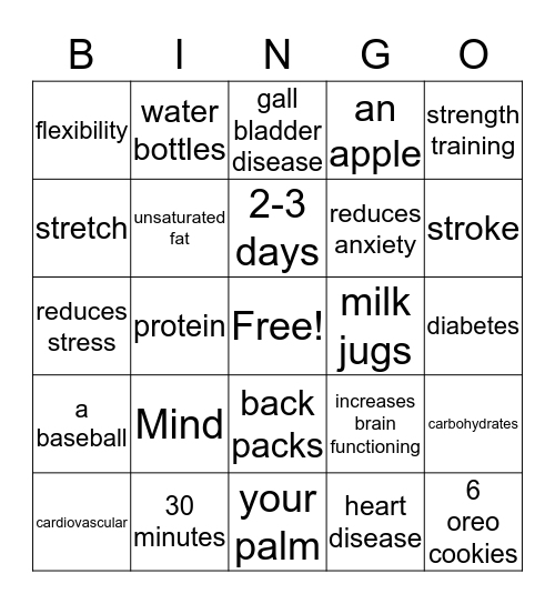Fitness & Exercise Bingo Card