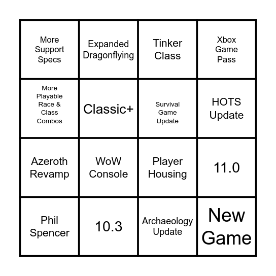 Blizzcon 2023 Bingo Card