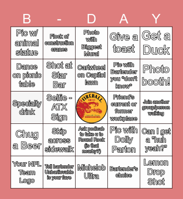 Allyson's (fake)Birthday Bingo Card