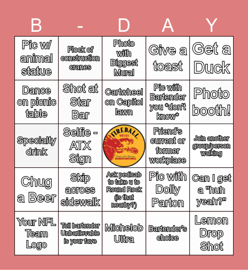 Allyson's (fake)Birthday Bingo Card