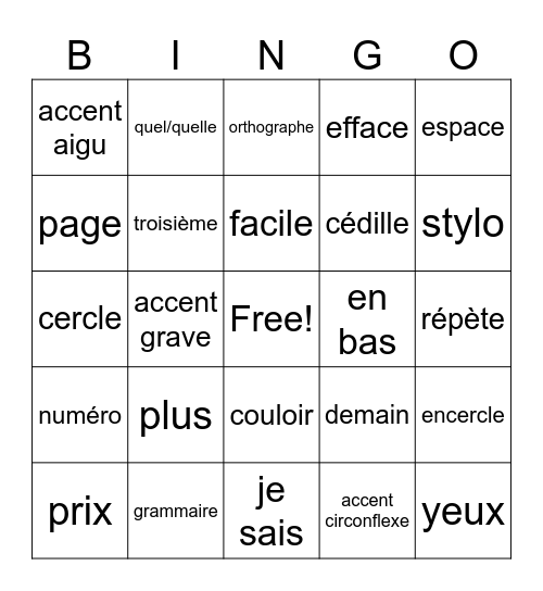 Section H: Salut mon ami Bingo Card