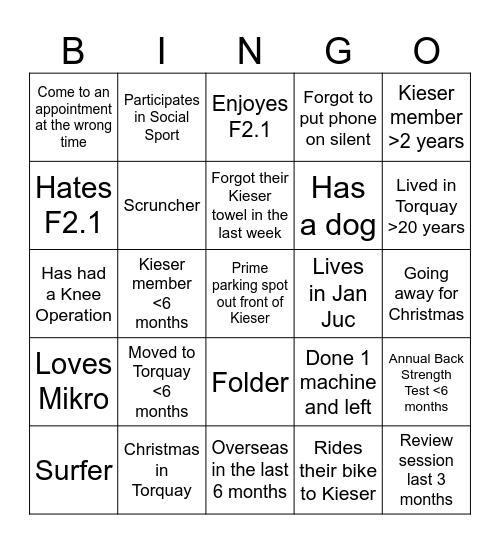 Kieser Christmas Bingo Card