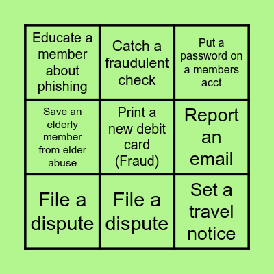 Fraud Bingo Card