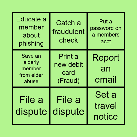 Fraud Bingo Card