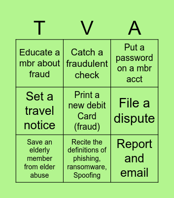 Fraud Bingo Card