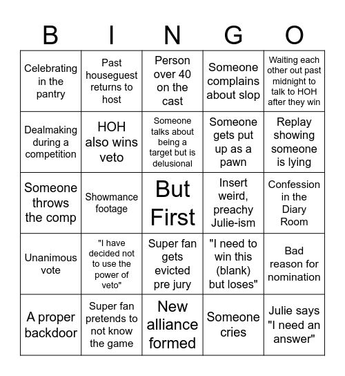 Big Brother 25 Bingo Card