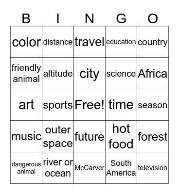 McCarver Scholar's Bingo Card