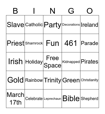 St. Patrick's Day Bingo Card