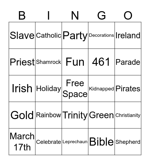 St. Patrick's Day Bingo Card